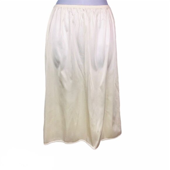 Vintage 80s Womens S Ivory Half Slip Lace Trim Elastic Back Slit - Picture 1 of 7